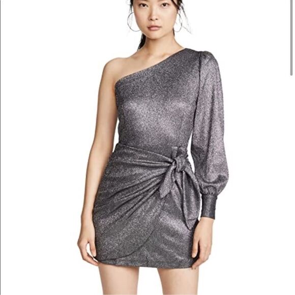 Yumi Kim Dresses & Skirts - Yumi Kim Studio 54 Asymmetrical One Sleeve Mini Dress - Gun Metal Sparkle XXS